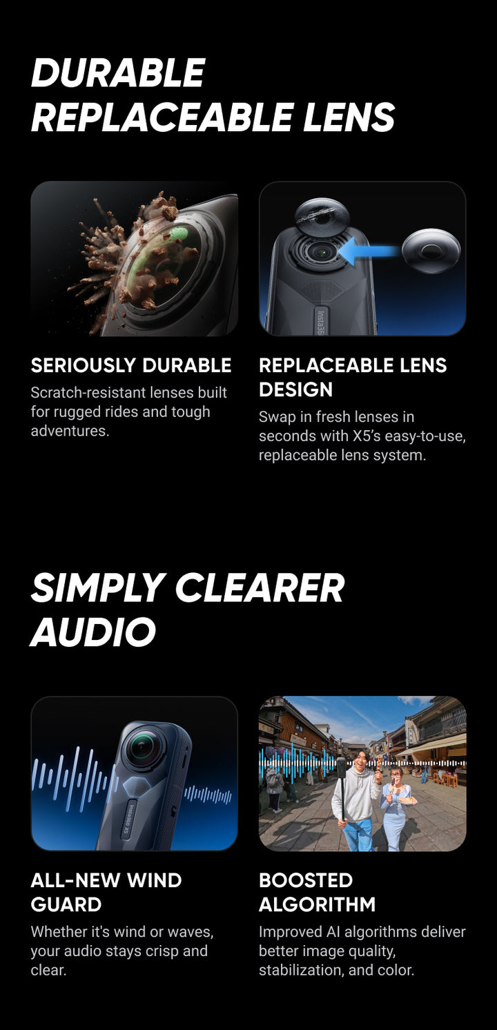 Insta360 X5 – 8K 360° Action Camera with Replaceable Lenses & PureVideo