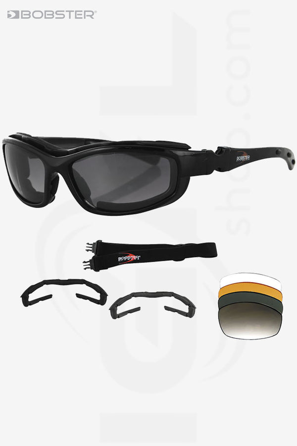 Bobster Road Hog II Convertible and Interchangeable Lens Goggle Sunglasses | Gloss Black
