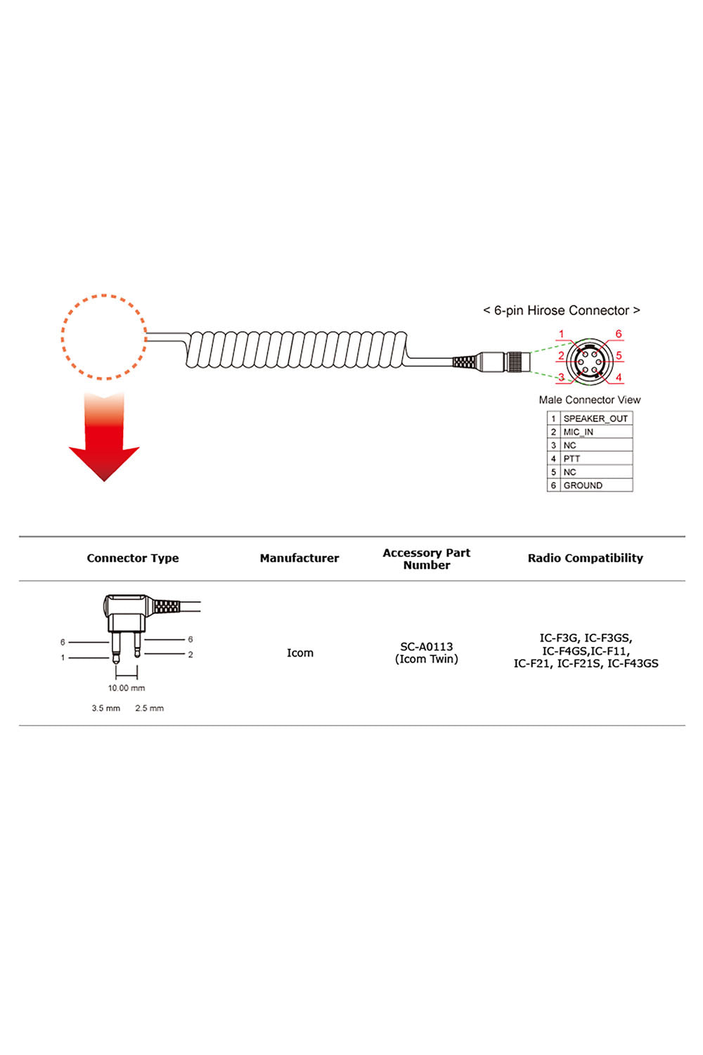CABLE SENA - 2-way Radio Cable for Icom Twin-pin Connector