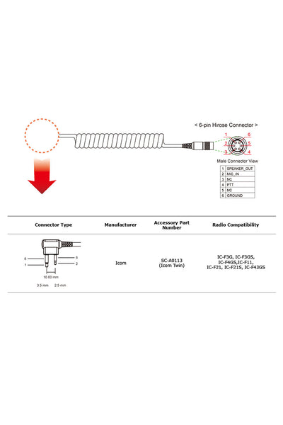 CABLE SENA - 2-way Radio Cable for Icom Twin-pin Connector