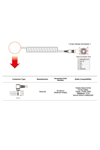 CABLE SENA - 2-way Radio Cable for Motorola Single-pin Connector