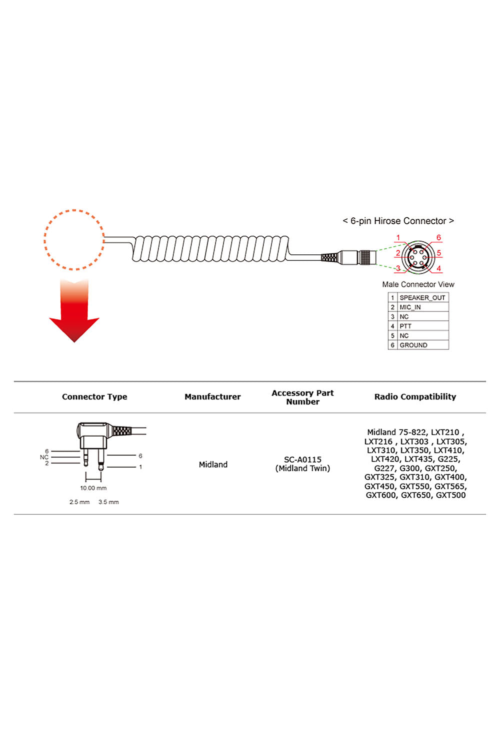 CABLE SENA - 2-way Radio Cable for Midland Twin-pin Connector