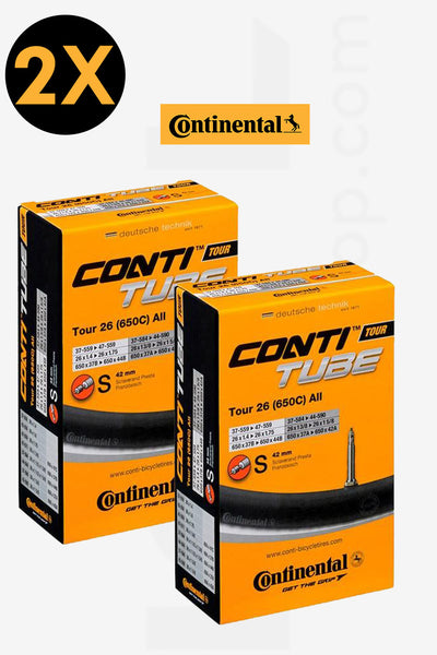 2X -  CONTINENTAL Tour Tube All 26 x 1,5 - 1,9 (37-47x559)/(44-590) Presta 42 mm