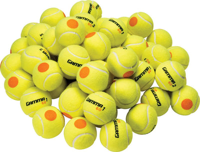 Gamma Beginner Child or Adult Training (Transition) Practice Tennis Balls: Orange 60 or Green 78 Dot (25%-50% Slower Ball Speed) - 12, 36, 48, 60 Pack Sizes