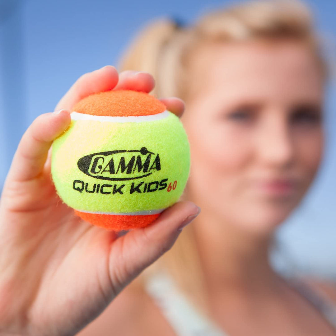 Gamma Quick Kids (Transition) Practice Tennis Balls: Red 36, Orange 60, or Green 78 Dot (25%-50% Slower Ball Speed) - 12, 36, 48, 60 Pack Sizes