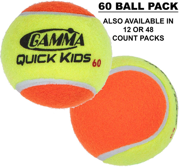 Gamma Quick Kids (Transition) Practice Tennis Balls: Red 36, Orange 60, or Green 78 Dot (25%-50% Slower Ball Speed) - 12, 36, 48, 60 Pack Sizes