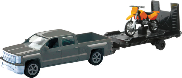 Replica 1:43 Trk-trailer-bike Chevy Silver-bike Orange