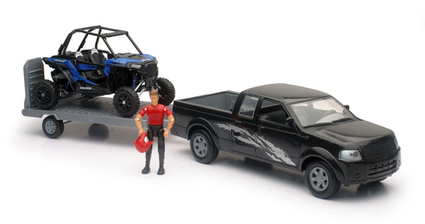 Replica 1:18 Truck-trailer-utv Truck Black-rzr Blue